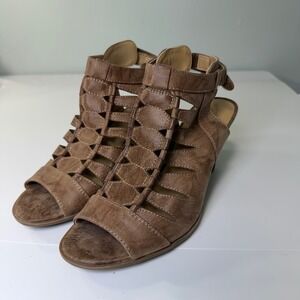 Naturalizer Talan Womens Tan Caged Gladiator Block Heel Sandals Size 8.5M Brown